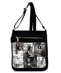 Magazine Cover Collage Crossbody Bag OD1238 BLACK